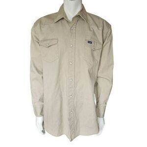 Wrangler Men’s 2XT Tall Khaki Western Snap Shirt Long Sleeve Cotton Pearl Snap